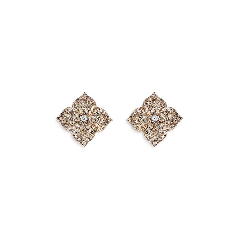 Piranesi 18K Rose Gold Champagne & White Diamond Flower Earrings