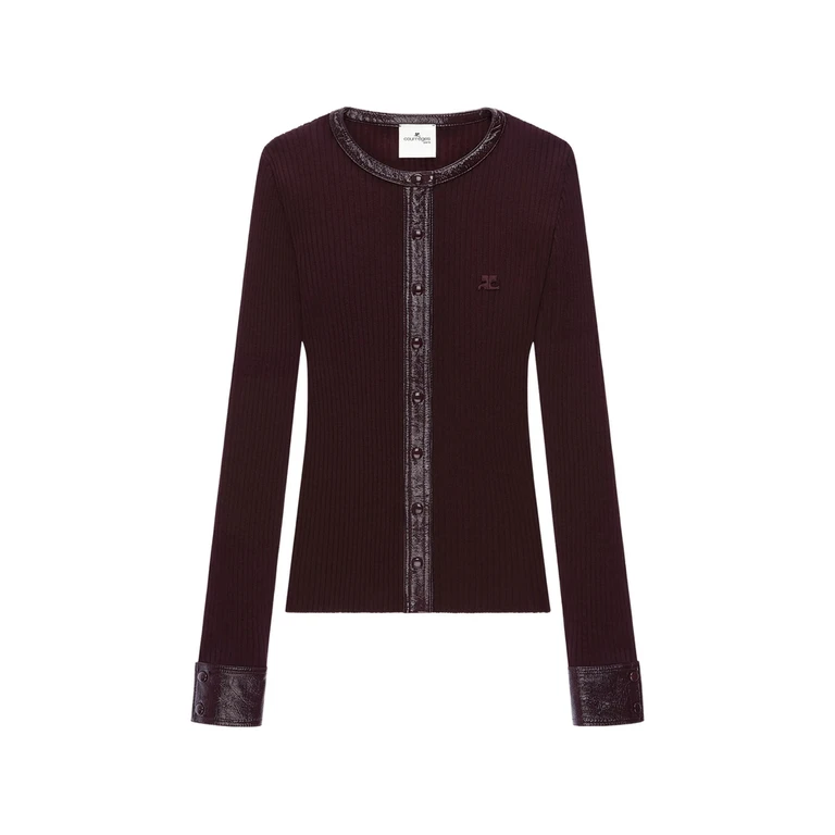 Courrèges Vinyl-trim Ribbed-knit Cardigan