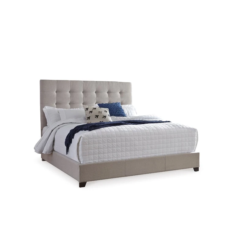 Dolante Beige Upholstered Queen Bed with Button Tufting