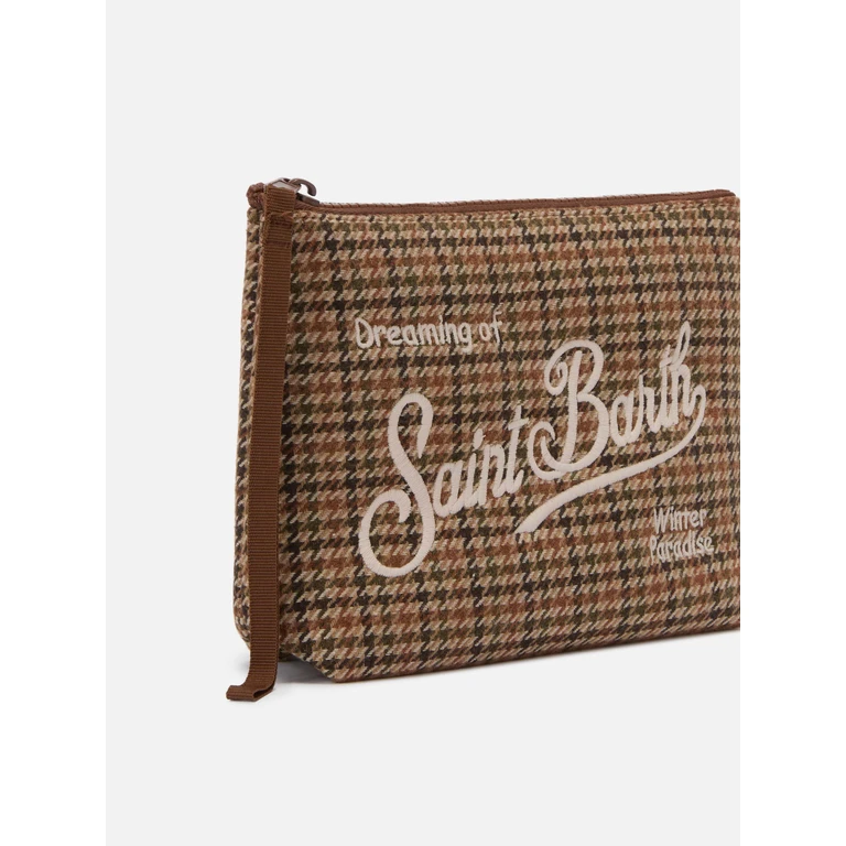 Mc2 Saint Barth Aline Wool Pouch Houndstooth Blend Green Pochette - Unisex