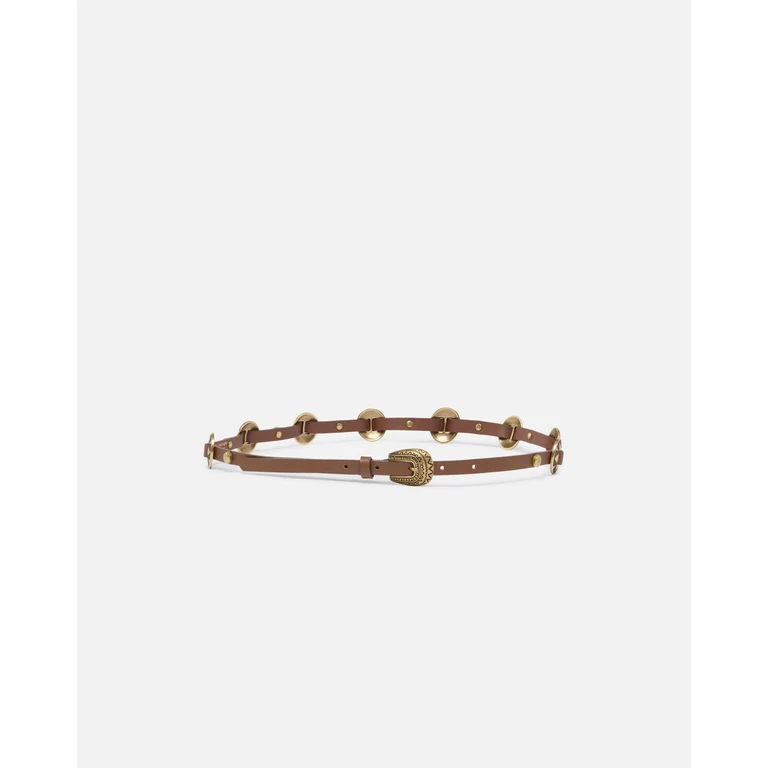Pinko - Ceinture fine avec plaques en métal gravées de 1 cm - XS