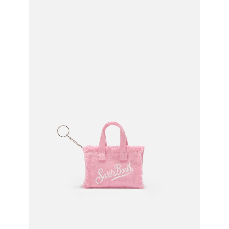 Mc2 Saint Barth Pink Linen Mini Bag-shaped Keychain With Printed Logo Small Accessories - Unisex