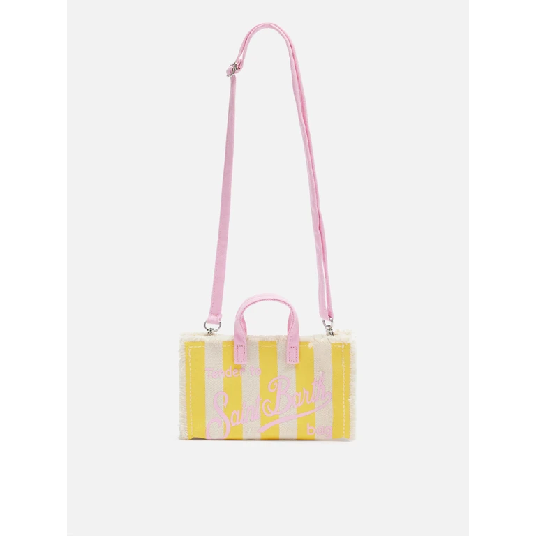 Mc2 Saint Barth Cotton Canvas Phone Bag With Yellow Striped Print - Unisex
