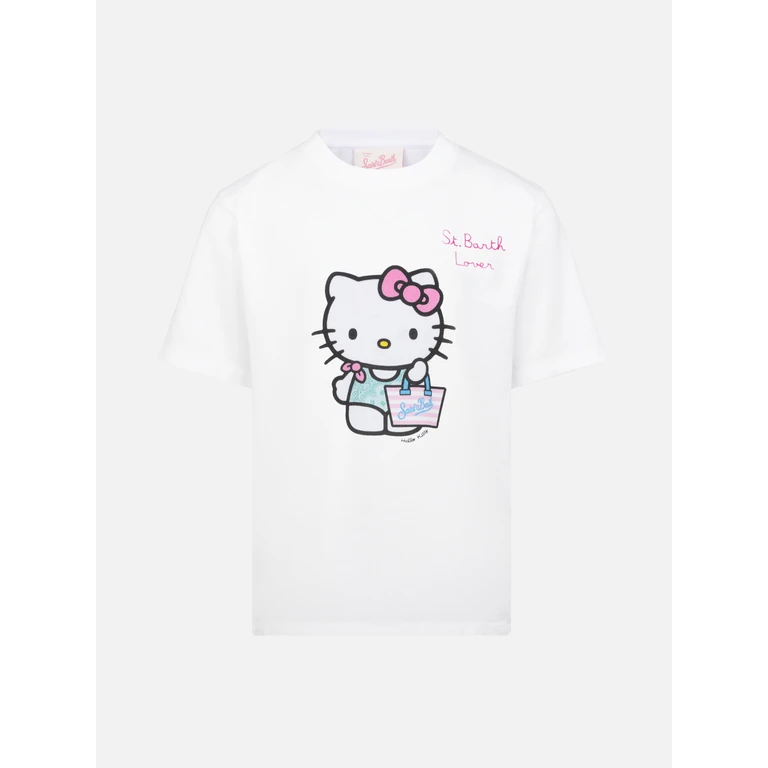 Mc2 Saint Barth Elly Cotton Jersey Crewneck T-Shirt With Hello Kitty Print Special Edition White
