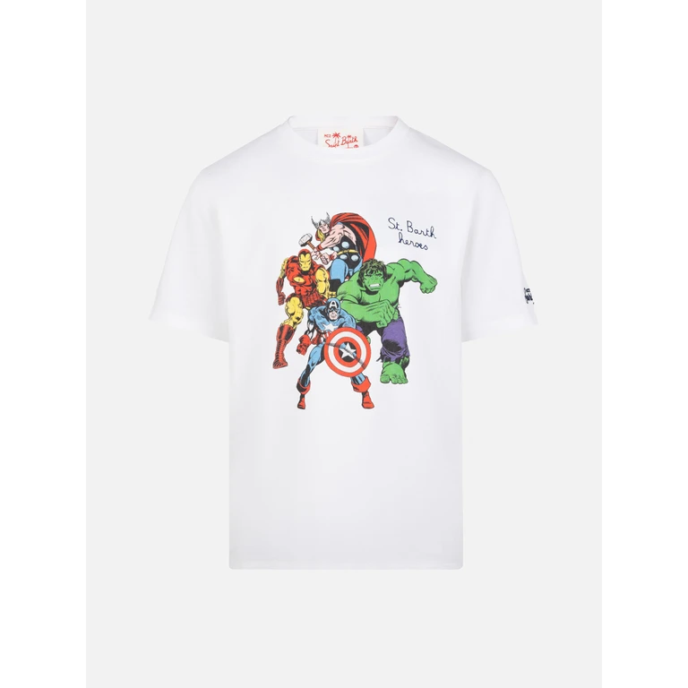 Mc2 Saint Barth Cotton T-Shirt With Marvel Heroes Print Special Edition White