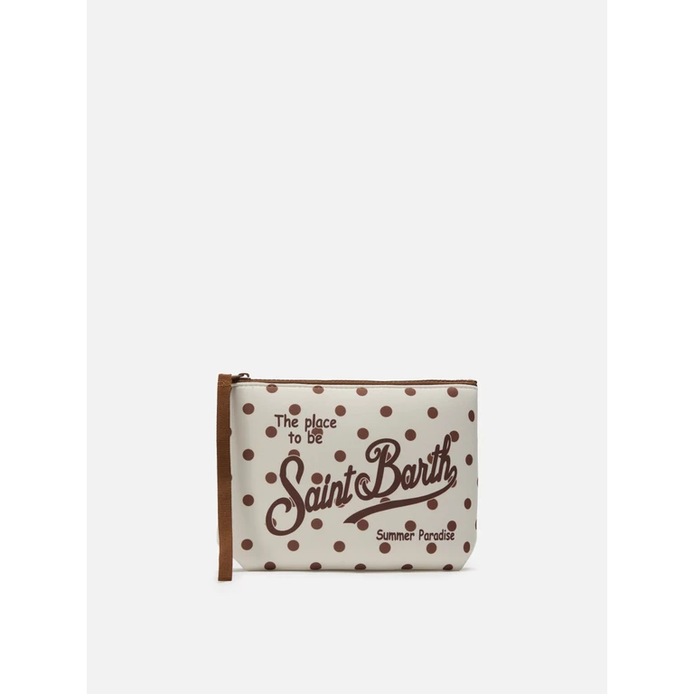 Mc2 Saint Barth Aline Scuba Pouch With Beige And Bordeaux Polka Dot Print Pochette - Unisex