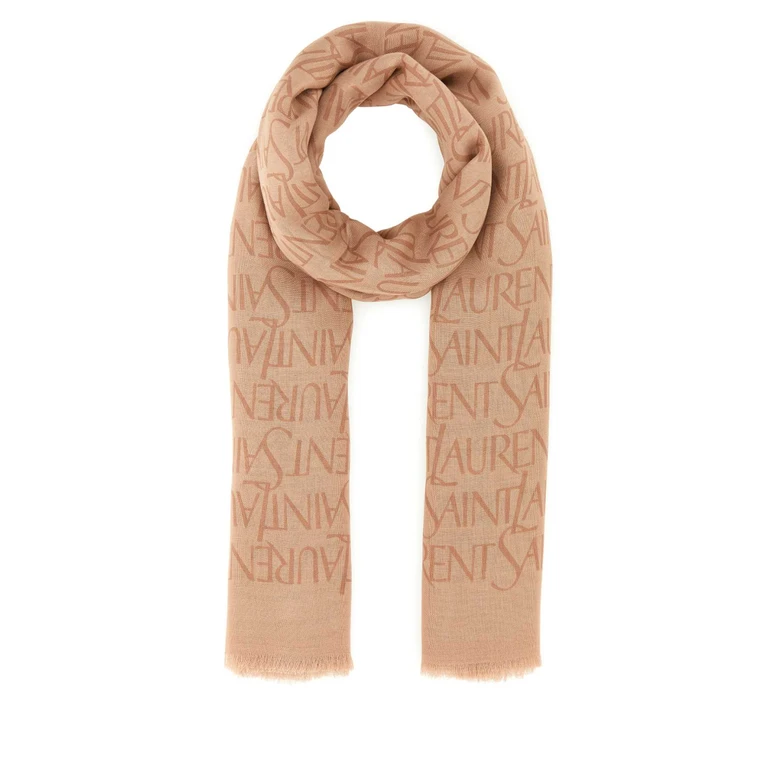 Saint Laurent Printed Modal Blend Scarf Beigelightbrown Exterior: Cashmere Cappelli E Fasce Per Capelli - Women