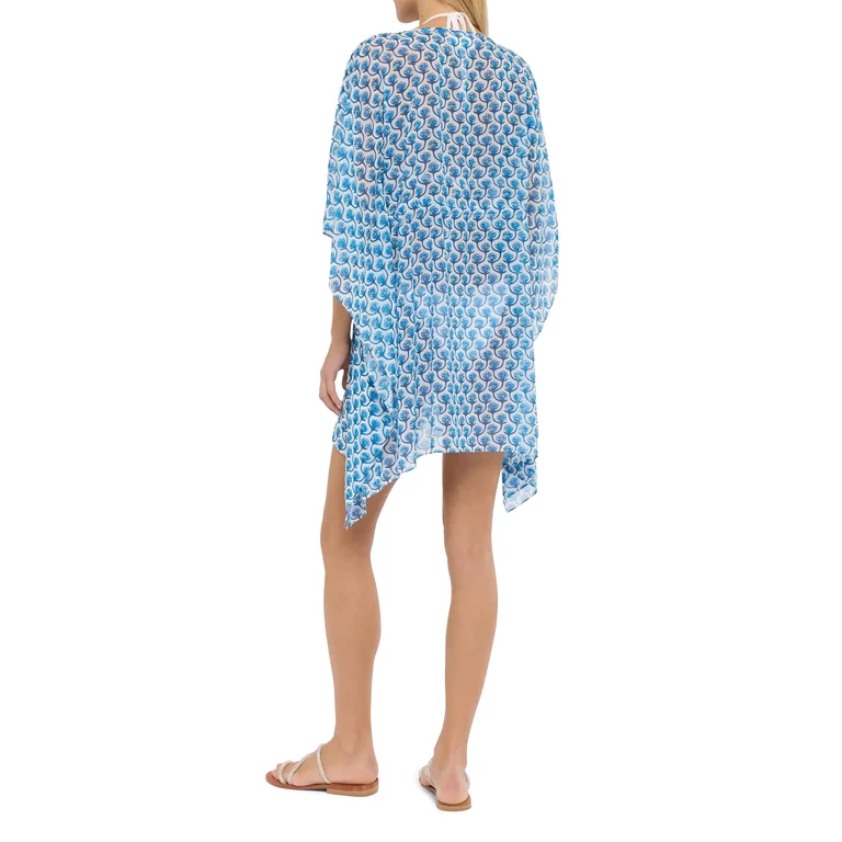 Mc2 Saint Barth Iria Cotton Silk Kaftan With Floral Print White Sarong - Women