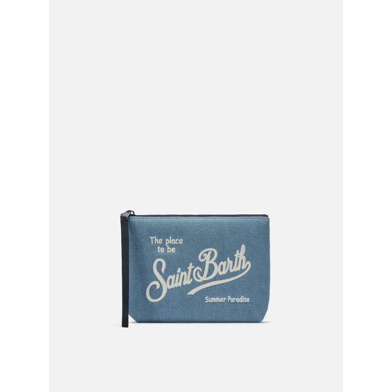 Mc2 Saint Barth Aline Blue Denim-Effect Pouch Pochette - Unisex