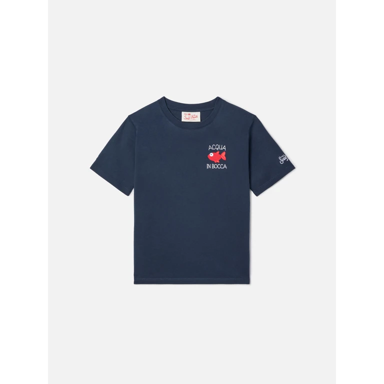 Mc2 Saint Barth Portofino Jr T-Shirt With Acqua Bocca Embroidery Blue