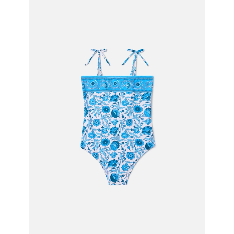 Mc2 Saint Barth Zadig One-Piece Swimsuit With Blue Batik Floral Print White One Piece