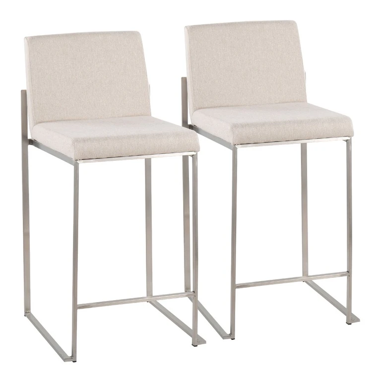 Fuji High Back Stainless & Beige Counter Stools, Set of 2