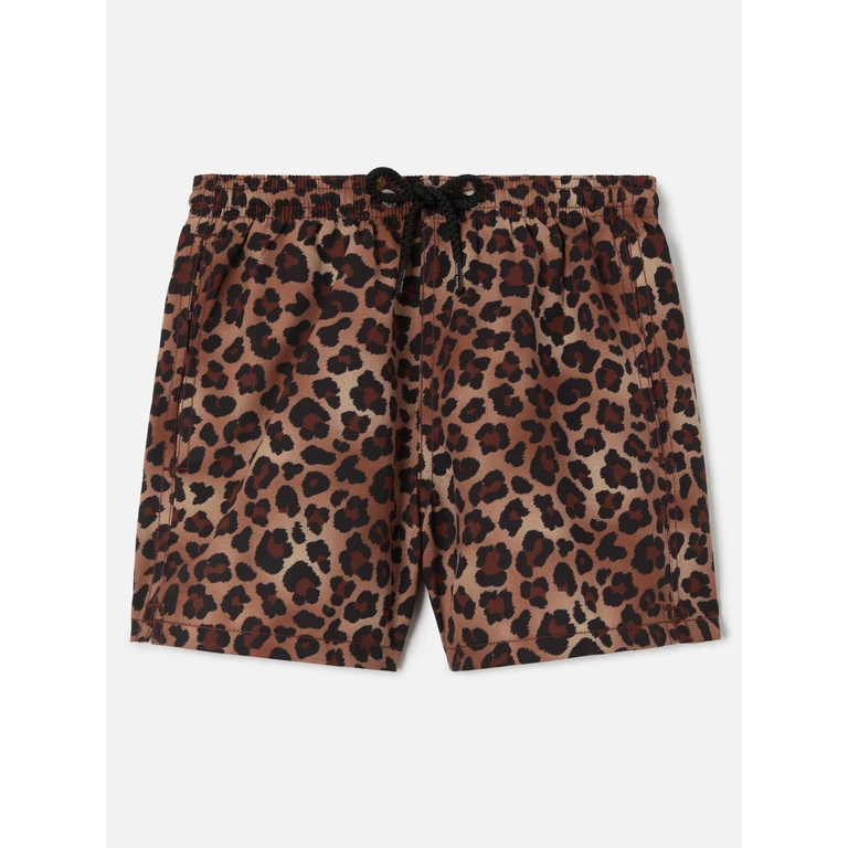 Mc2 Saint Barth Jean Swim Shorts With Leopard Animalier Print Brown Swimshort