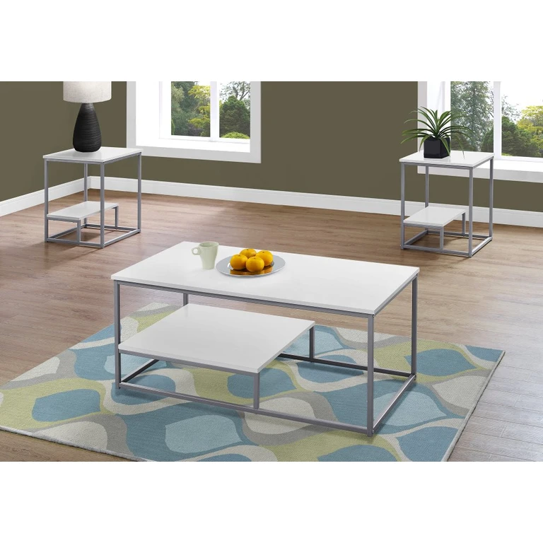 White and Silver 3 Piece Metal Table Set