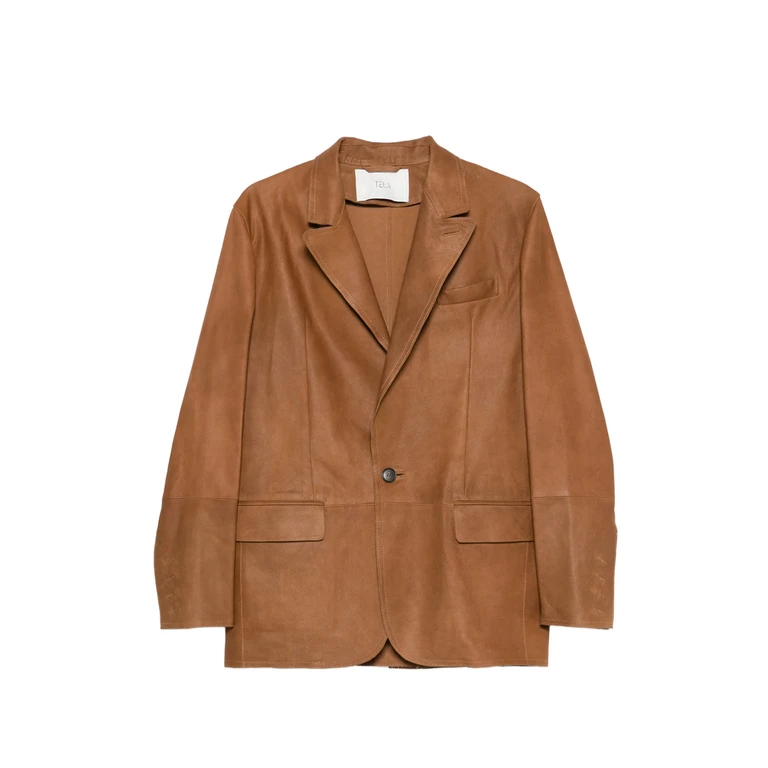 Tela Notched-lapel Leather Blazers