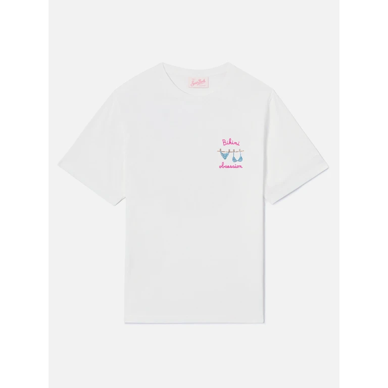 Mc2 Saint Barth White Emilie T-Shirt With Bikini Obsession Embroidery And Rhinestones - Women