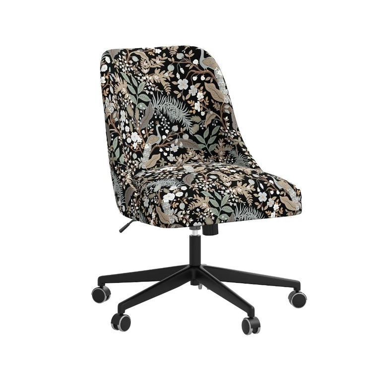 Rifle Paper Co Brynn Peacock Black Office Chair with Gold Base