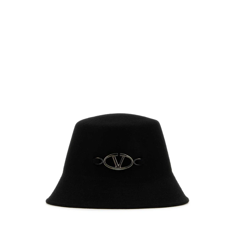 Valentino Garavani Black Felt Bucket Hat Neroblackruthenio Cappelli E Fasce Per Capelli - Women