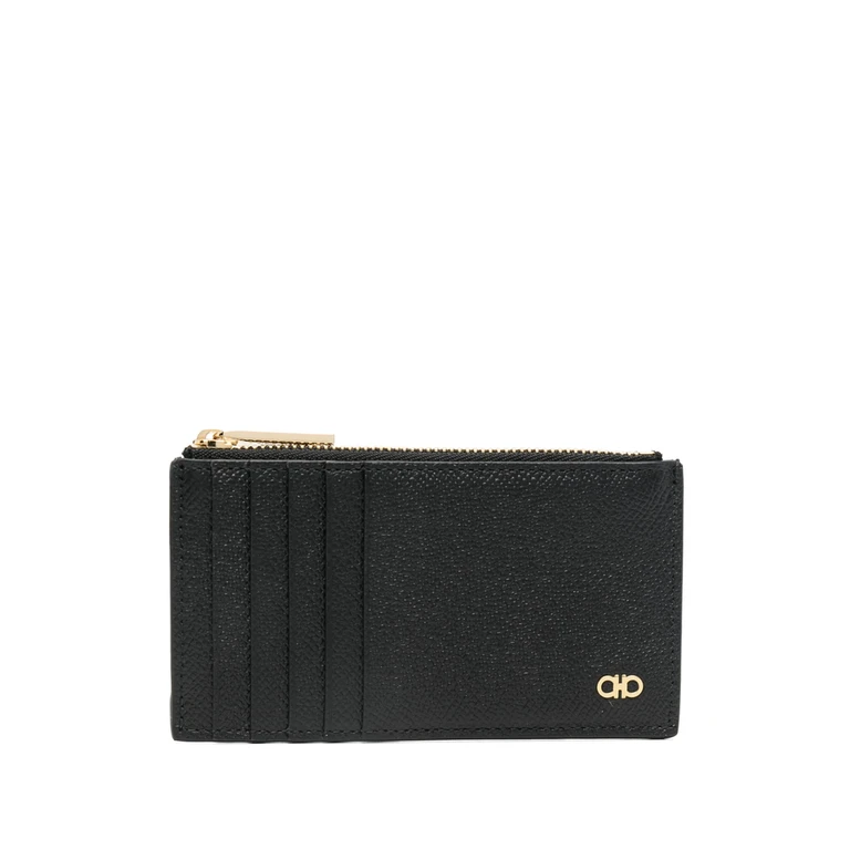 Ferragamo Black Card-holder With Micro Gancini Detail In Hammered Leather Man