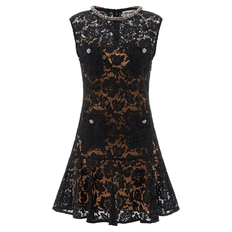 Black crystal lace mini dress