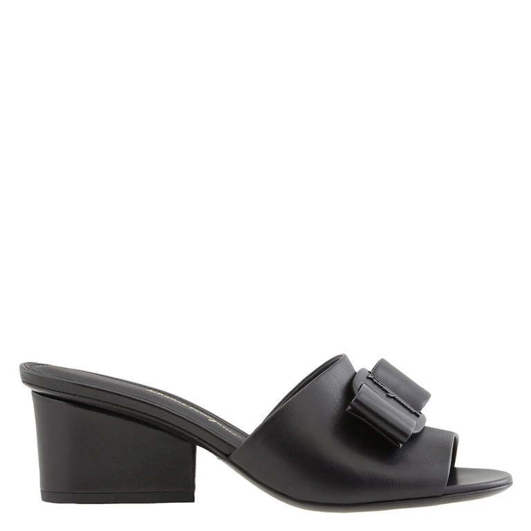 Ferragamo Black Leather Valery 55 Sandals