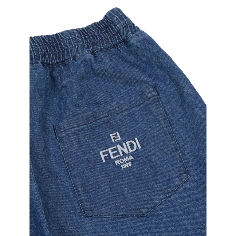 Fendi Jr Light Denim Pants Blue Cotton Embroidery Polyester - Kids