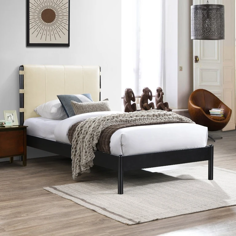 Abigail Cream Vegan Leather Upholstered Twin Bed