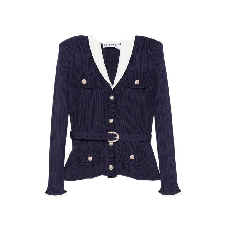 Self-portrait Belted Ribbed-knit Cardigan