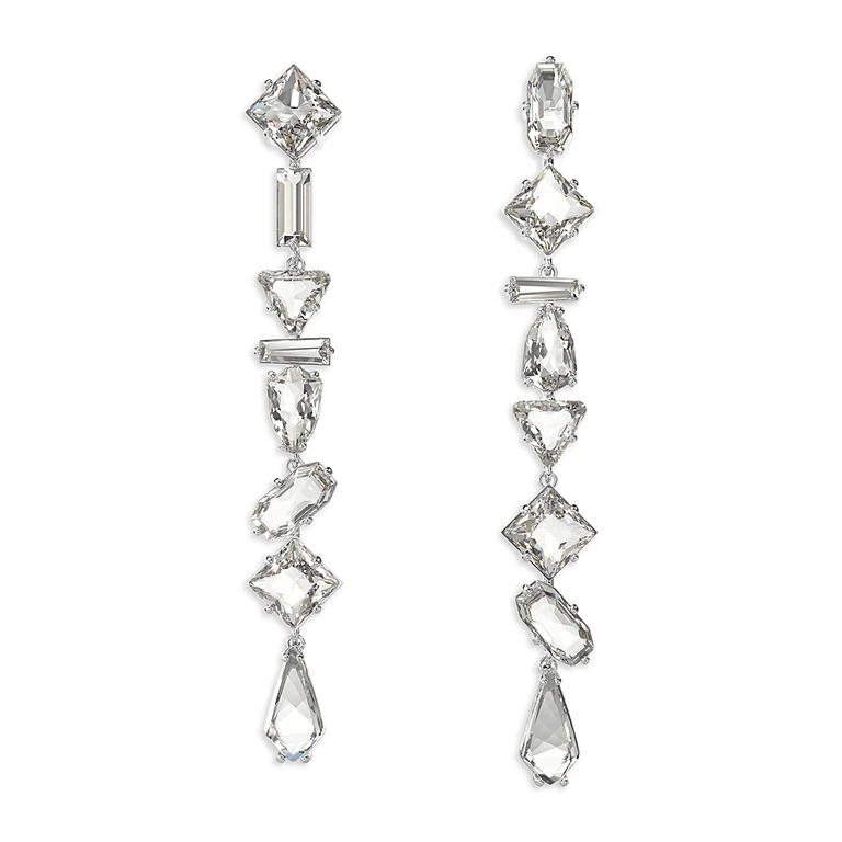 Swarovski Mesmera Mixed Cut Linear Drop Earrings in Rhodium Plated