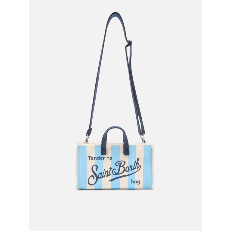 Mc2 Saint Barth Micro Phone Canvas Bag With White And Light Blue Stripes Contrasting Logo - Unisex