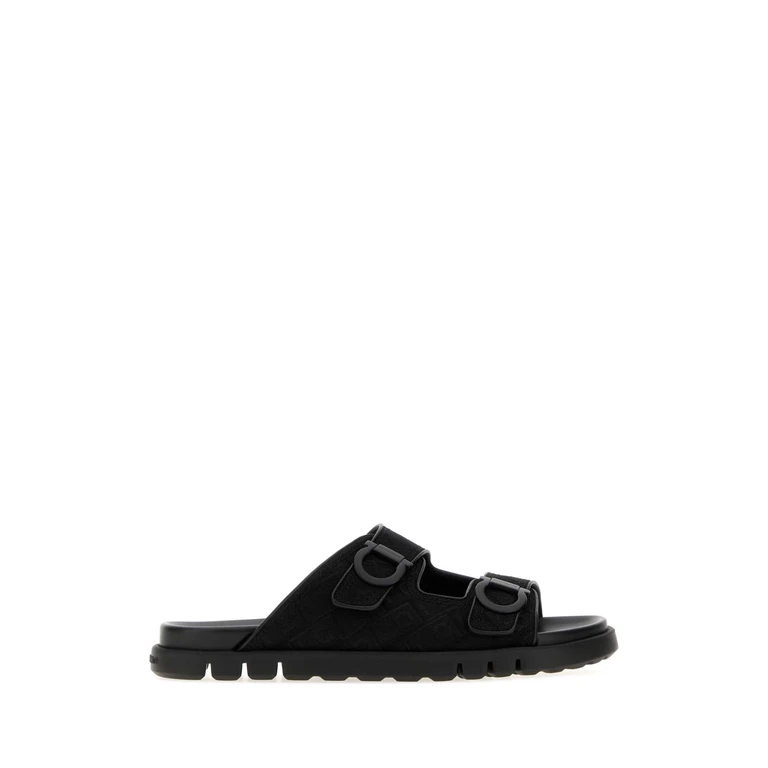 Ferragamo Black Jacquard Colly Slippers Nerologonerolucidoneronero1000 Sandali - Men