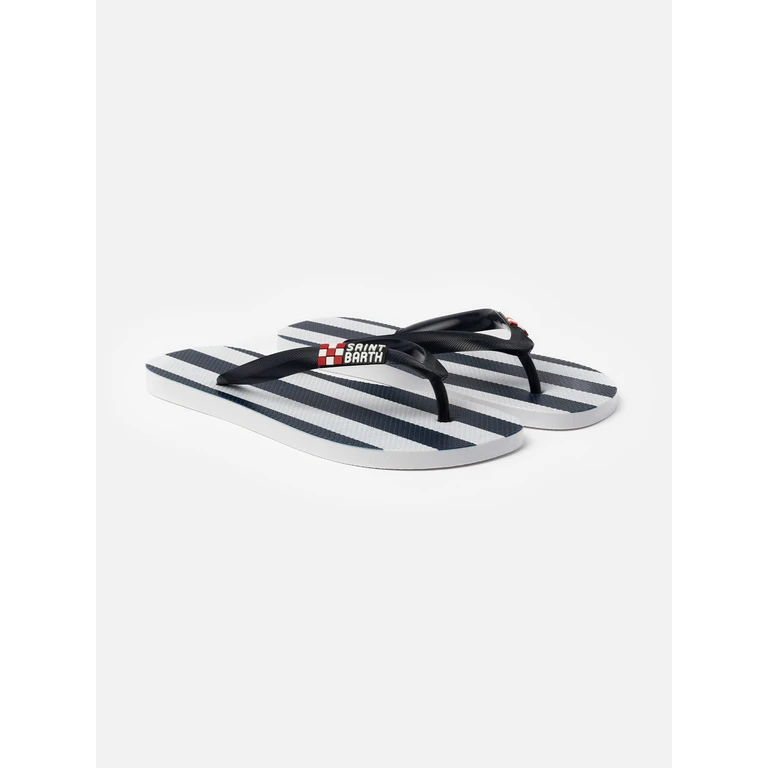 Mc2 Saint Barth Striped Flip Flops Tommy Blue Flop - Unisex