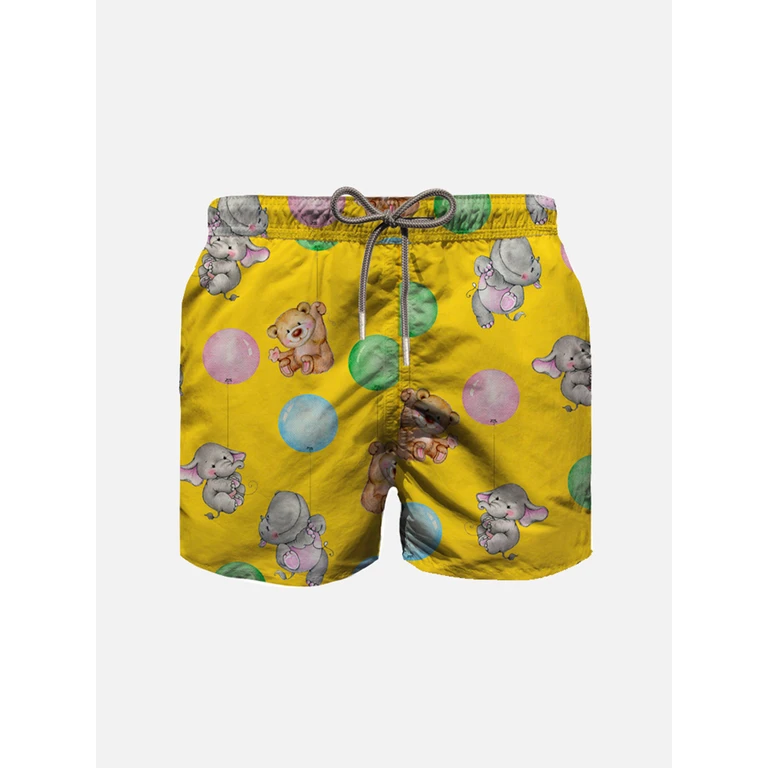 Mc2 Saint Barth Boy Cotton Swim Shorts With Puppies Balloon Print Swimshort