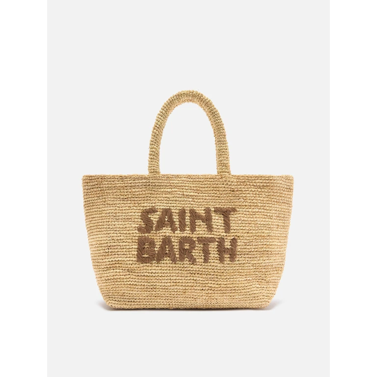 Mc2 Saint Barth Beach Medium Raffia Bag With Contrasting Embroidered Logo Brown - Unisex