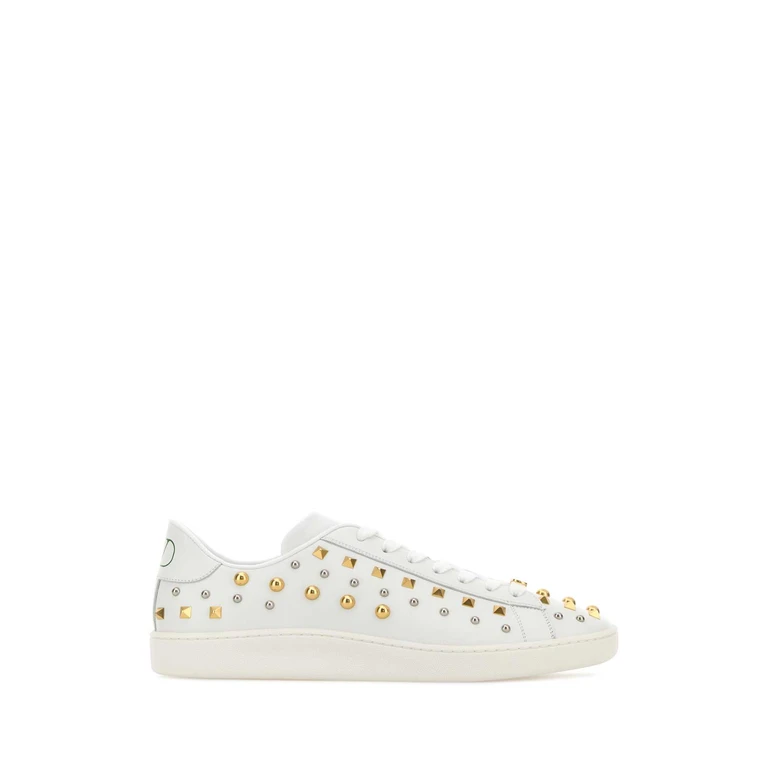 Valentino Garavani White Leather Royco Sneakers Biancoantbrassantsilvergreenbbia Calf - Bos Taurus - Men