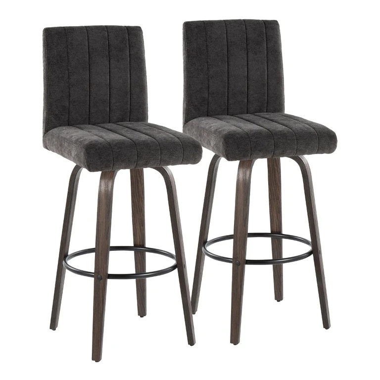 Hank 30" Black and Brown Swivel Barstools - Set of 2