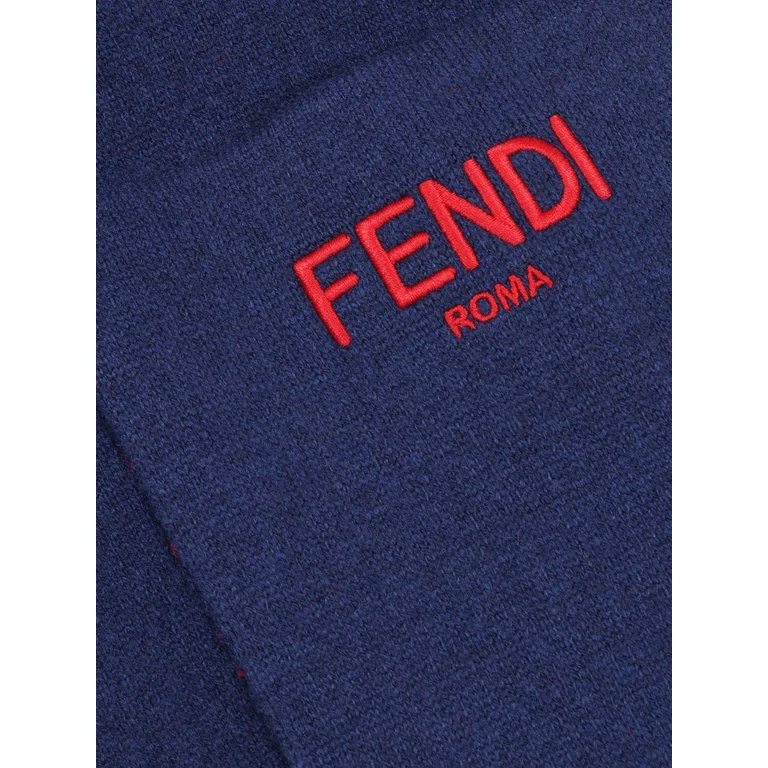 Fendi Jr Double Ff Reversible Scarf Blue Wool Cashmere Polyamide - Unisex