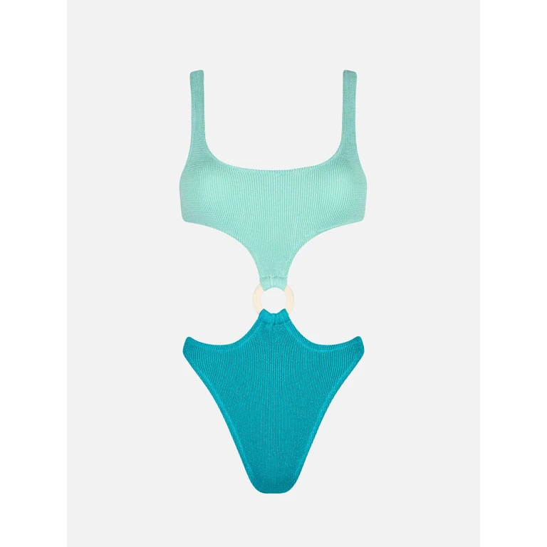 Mc2 Saint Barth Laurel Crinkle Lurex Cut-Out One-Piece Swimsuit Green One Piece - Women