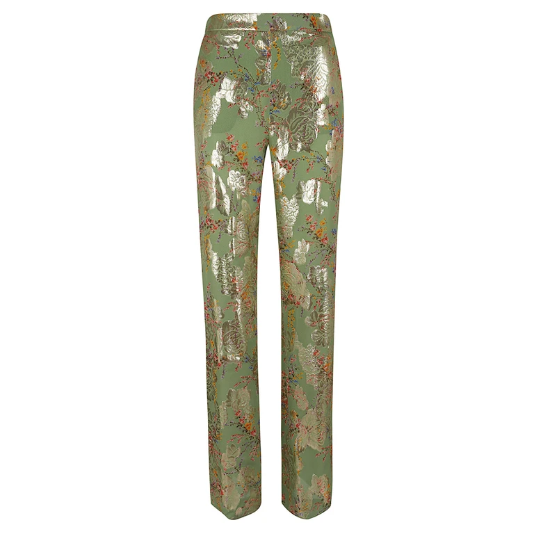 Valentino Garavani Pantalone Drapes Fil Coupe Lame Apres Lhiver Ramage Green Silk Metallised Fibre Pantaloni - Women