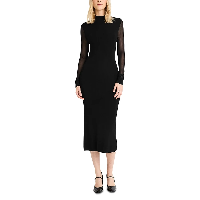 Luxely Long Sleeve Mock Neck Sheath Midi Dress
