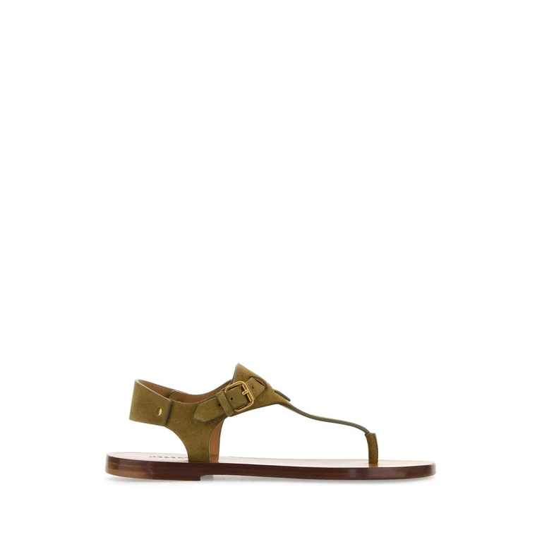 Isabel Marant Army Green Suede Thong Sandals