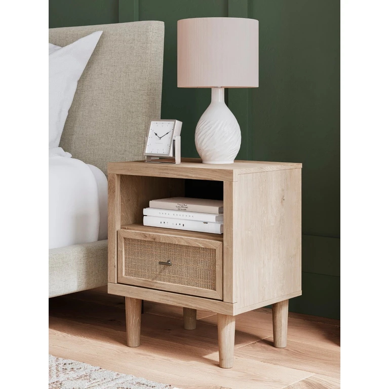 Cielden Light Brown 1-Drawer Charging Nightstand