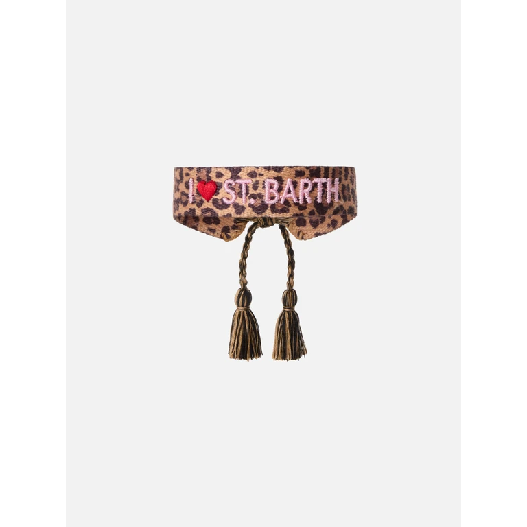 Mc2 Saint Barth Fabric Bracelet With Leopard Print And Embroidery Brown - Unisex