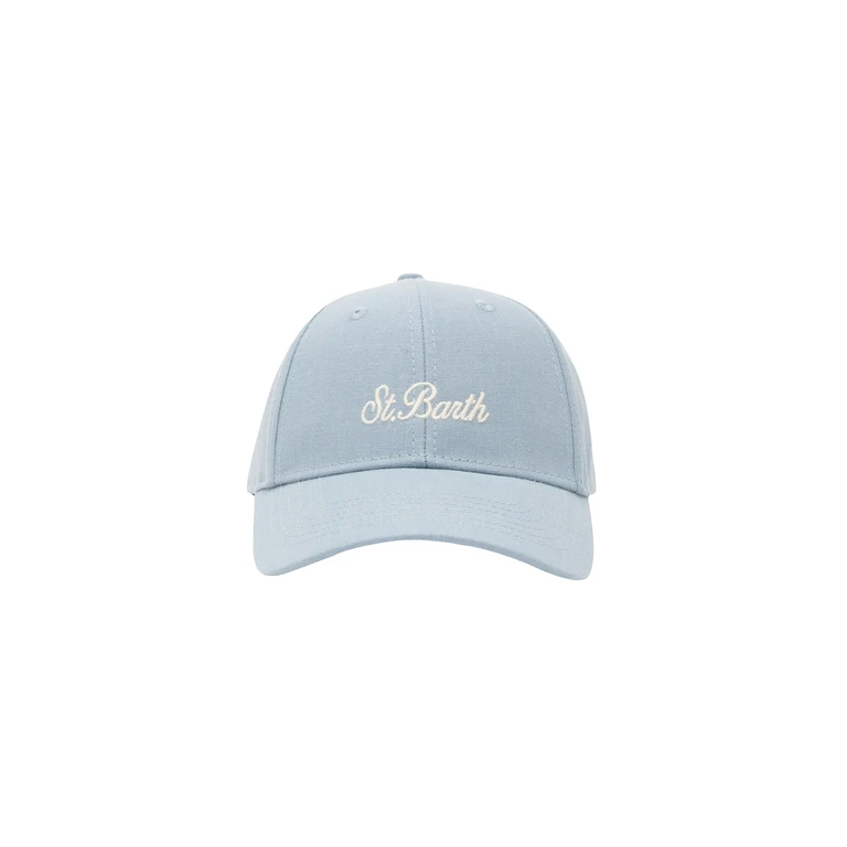 Mc2 Saint Barth Light Blue Linen Ball Cap Baseball Jr With Saint Barth Embroidery Sky Hat - Unisex