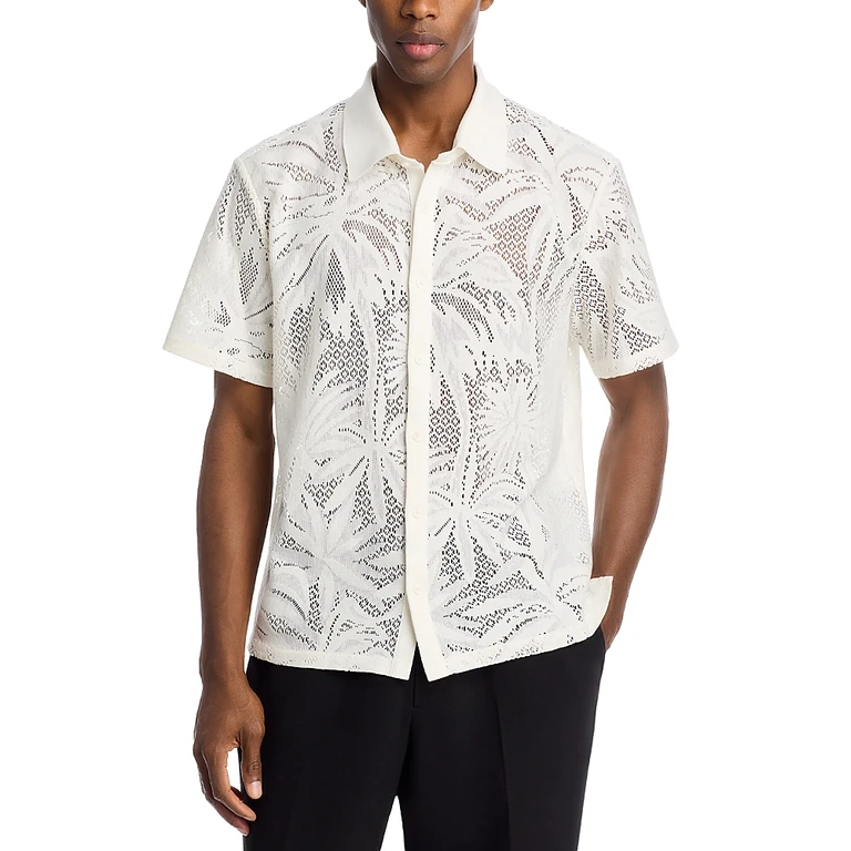 Simkhai Conrad Short Sleeve Mesh Button Front Shirt