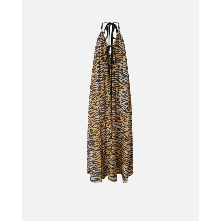 Pinko - Robe longue à encolure américaine et imprimé animalier - XS