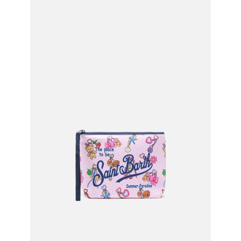 Mc2 Saint Barth Aline Scuba Pink Pouch With Charms Party Print Pochette - Unisex