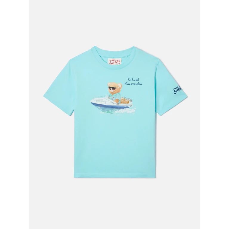 Mc2 Saint Barth Denver Jr T-Shirt With Vita Smeralda Embroidery Green