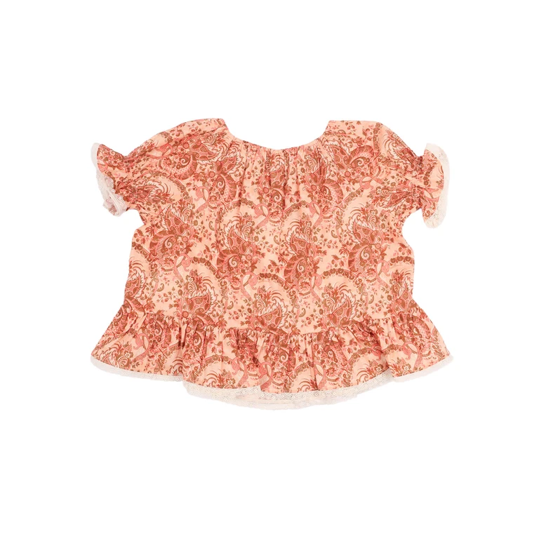 Zimmermann Aster Kids Frill Sleeve Top Pink Cotton