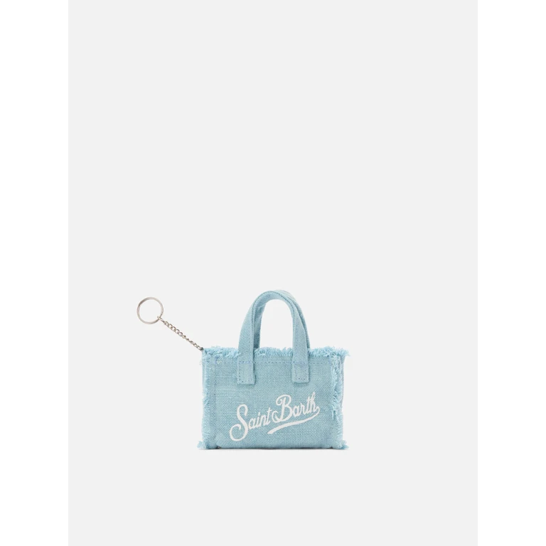 Mc2 Saint Barth Light Blue Linen Mini Bag-shaped Keychain With Printed Logo Small Accessories - Unisex